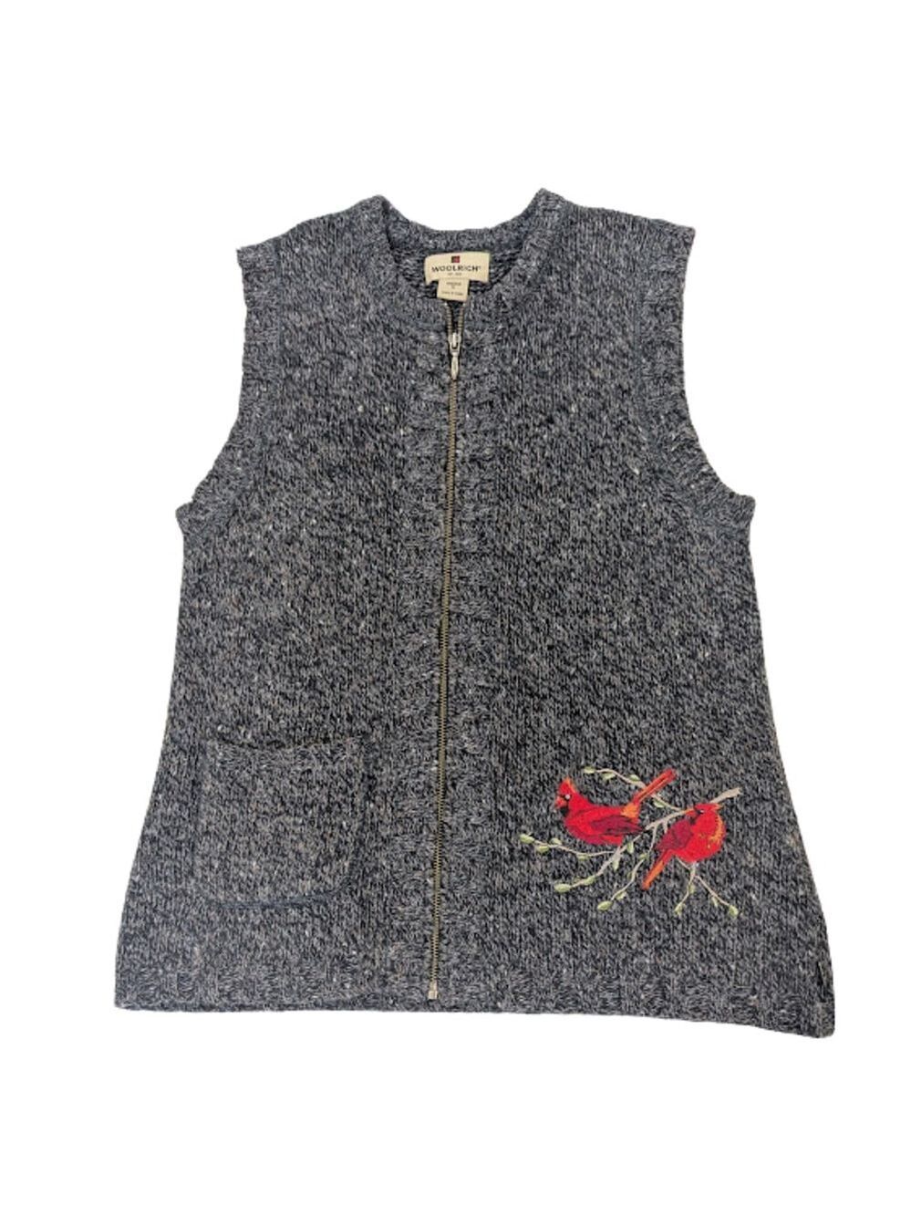 Woolrich Cardinal Embroidered Zip Sweater Vest Black Heather Size M Cottagecore